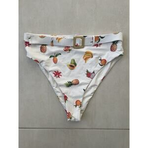 We Wore What Swim Bikini Bottom High Waist Belted Print Swimwear